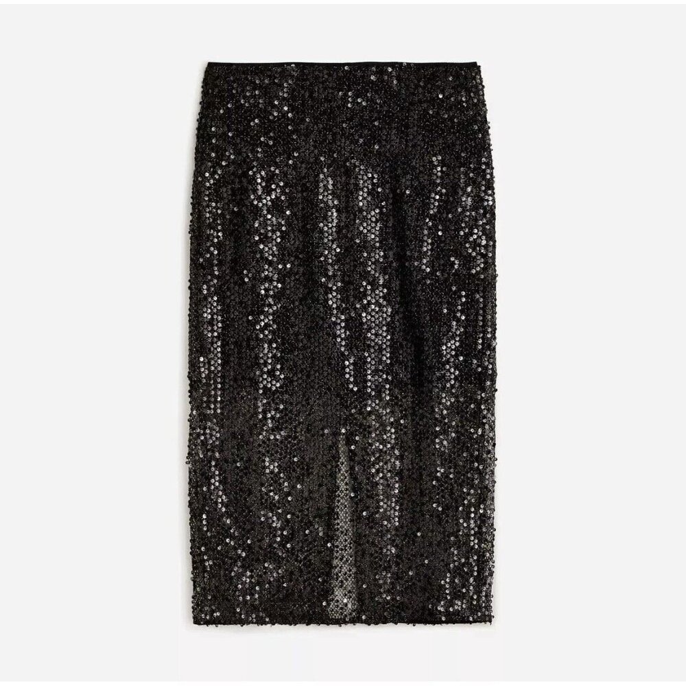 J.Crew Collection Black Sequin Sheer Midi Skirt (Size 8) Cocktail Party Holiday - Picture 4 of 8